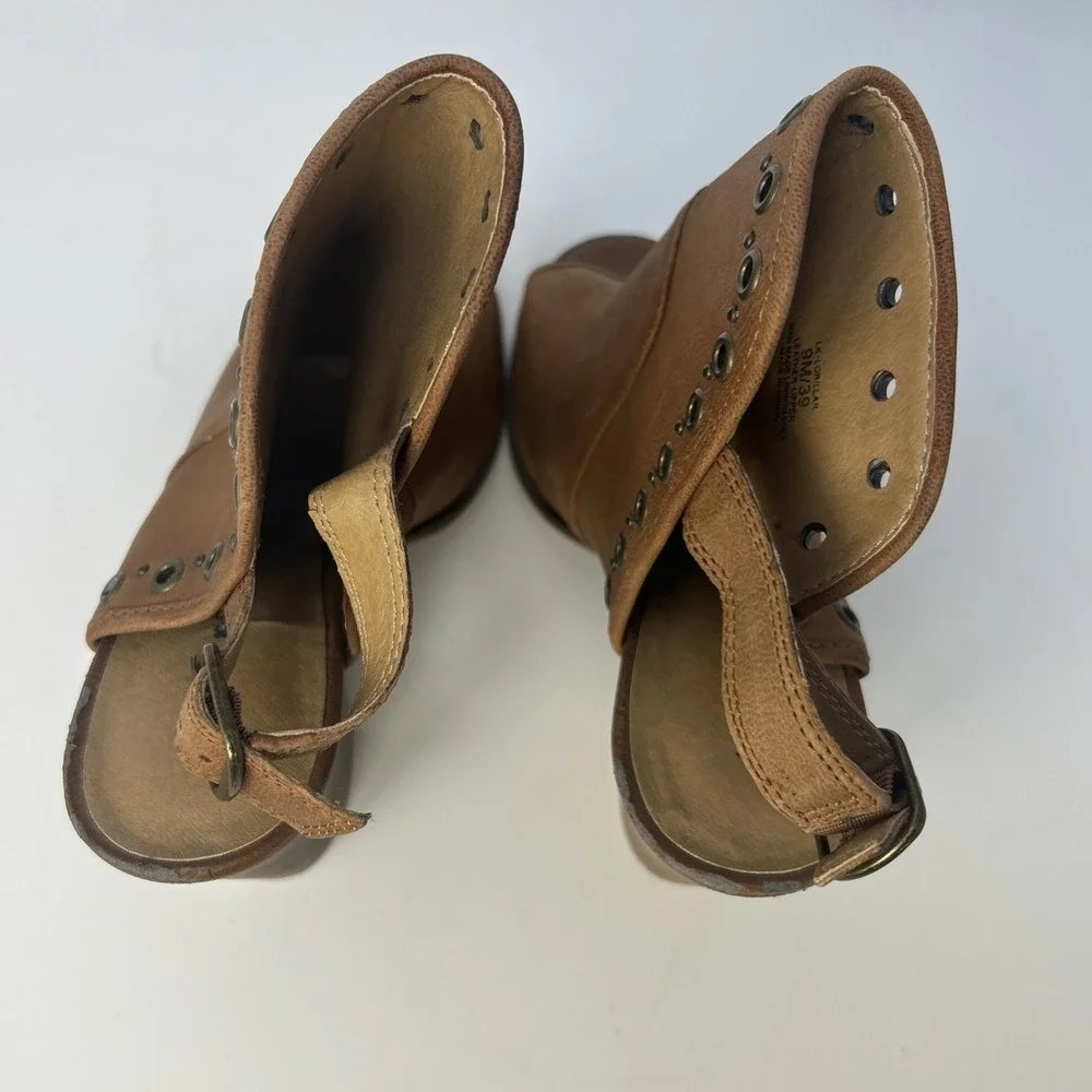Lucky Brand Lorillar‎ Leather Peep-Toe Heeled Booties – Tan/Toffee – Size 9M